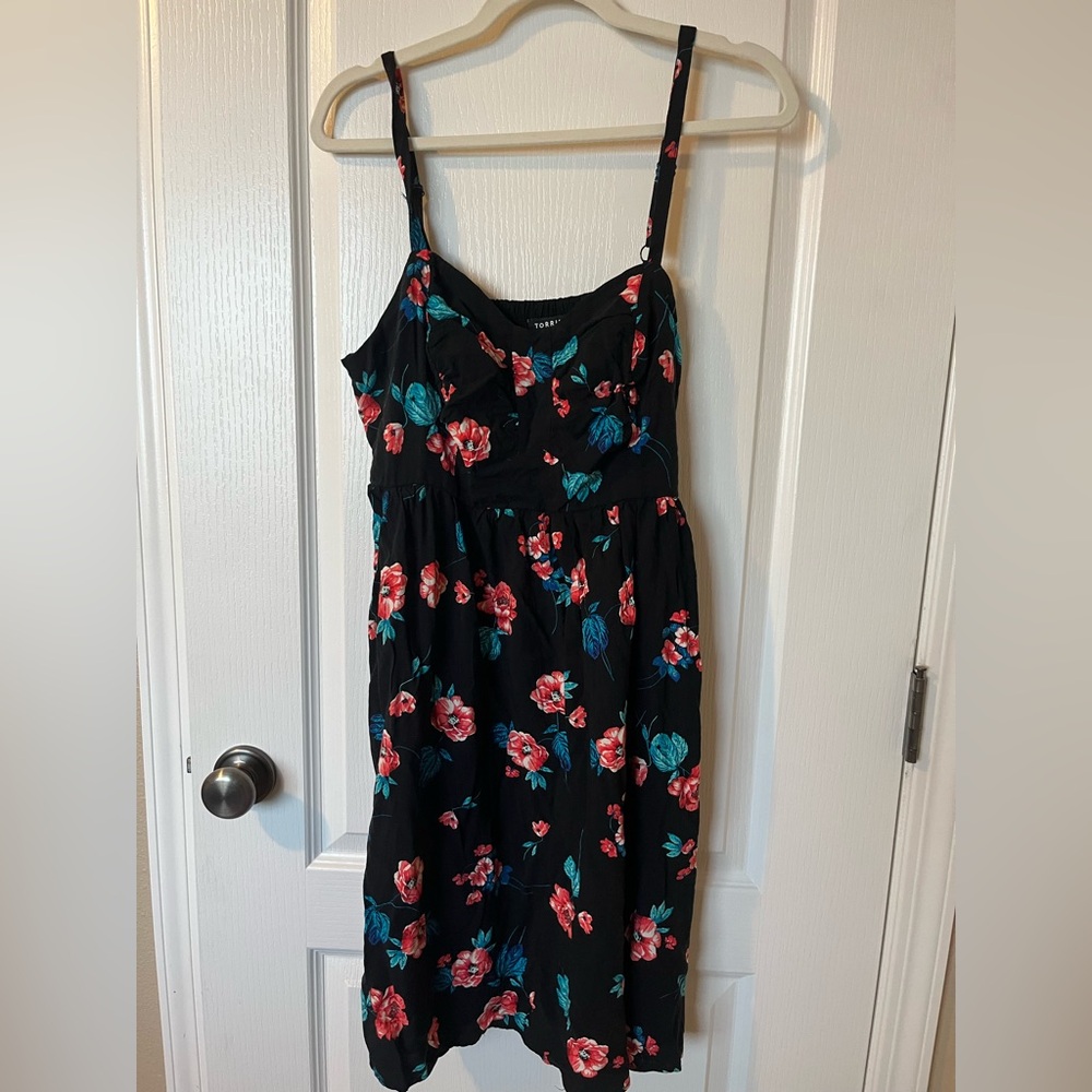 Torrid Black Dress with Red Floral Print